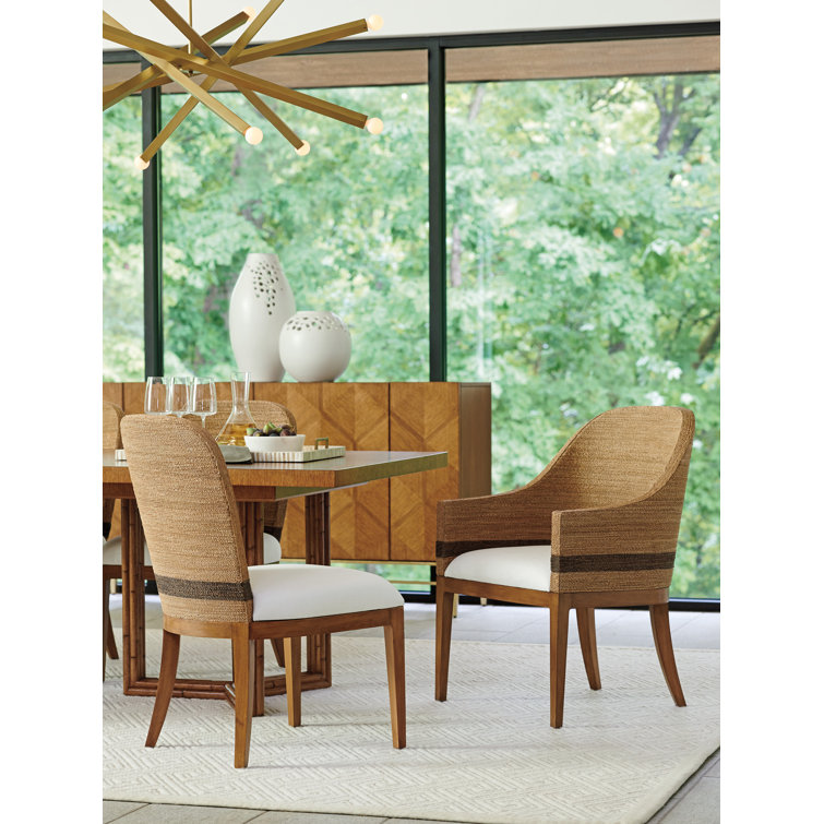 Sierra Tan and White Woven Arm Chair with Rope Back