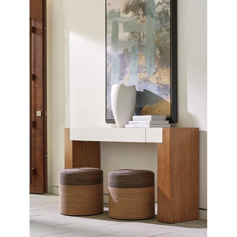 Sierra Tan Wood and Marble Console Table with Storage