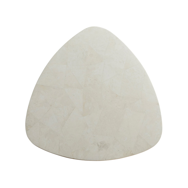 18" Brown and White Wood Stone Triangular Accent Table
