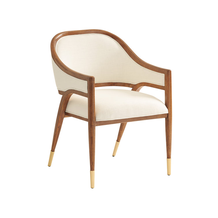 Cream and Brown Upholstered Wood Arm Chair