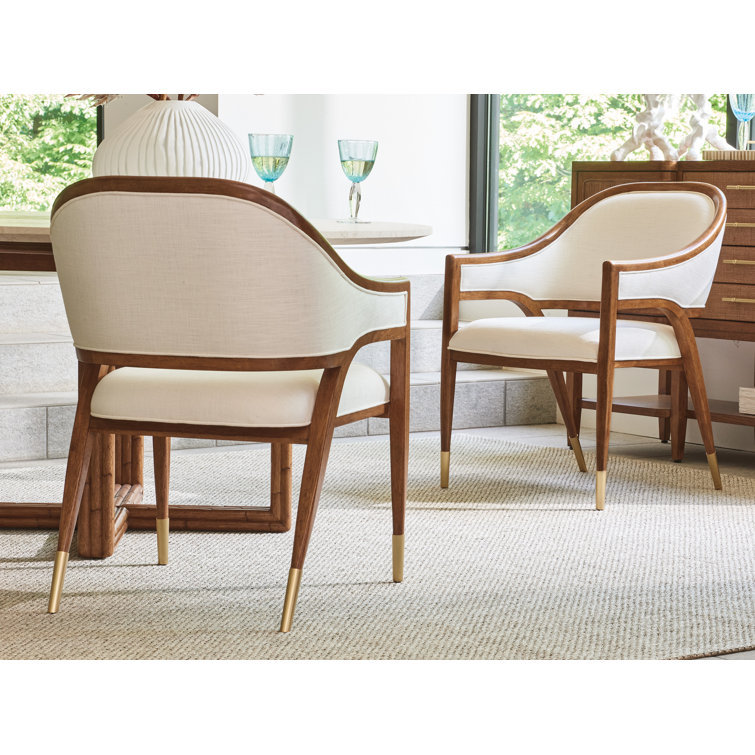 Cream and Brown Upholstered Wood Arm Chair