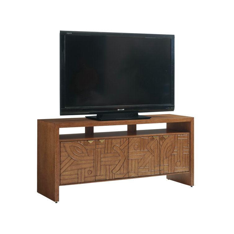 Sierra Tan Sundrenched Hickory Media Console with Pencil Rattan Overlay