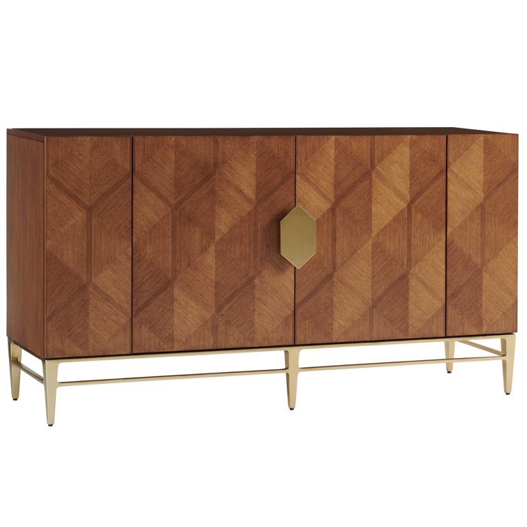Contemporary Hexagon Golden Pull 71" Brown & Gold Buffet
