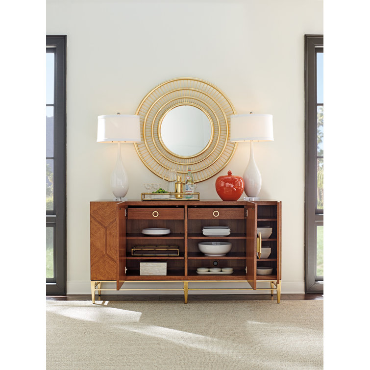 Contemporary Hexagon Golden Pull 71" Brown & Gold Buffet