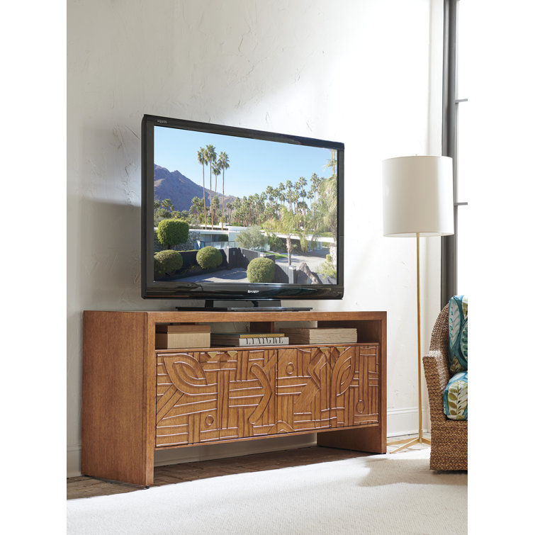 Sierra Tan Sundrenched Hickory Media Console with Pencil Rattan Overlay