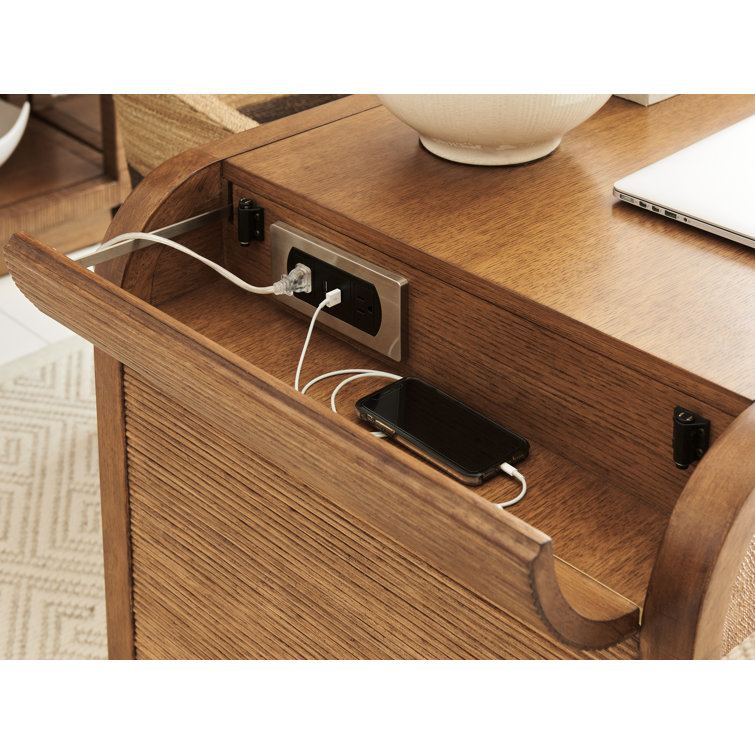 Brown Wood Home Office Desk with Drawers and USB Ports
