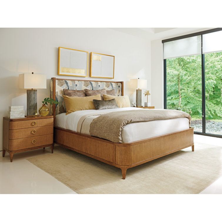 Sierra Tan 3-Drawer Raffia Nightstand with Gold Accents