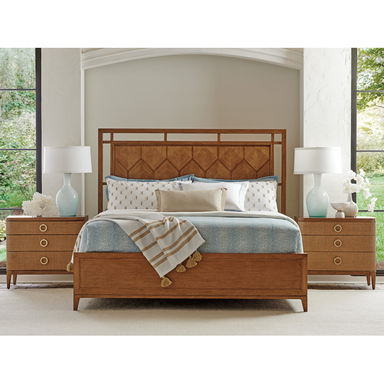 Sierra Tan Sundrenched King Panel Bed with Decorative Diamond Headboard