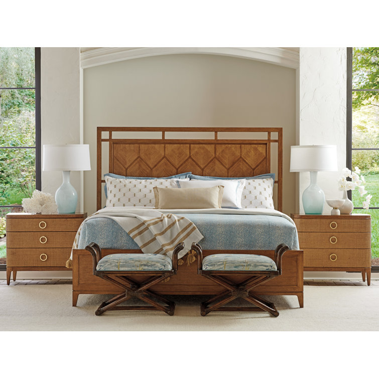 Contemporary Sundrenched Sierra Queen Panel Bed with Diamond Veneer Headboard