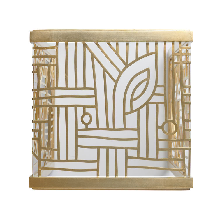 Gold Abstract Metal Square Accent Table with Glass Top