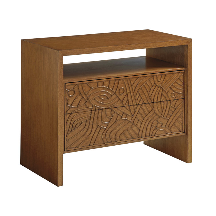 Sierra Tan Sundrenched 2-Drawer Hickory Nightstand with Rattan Accents