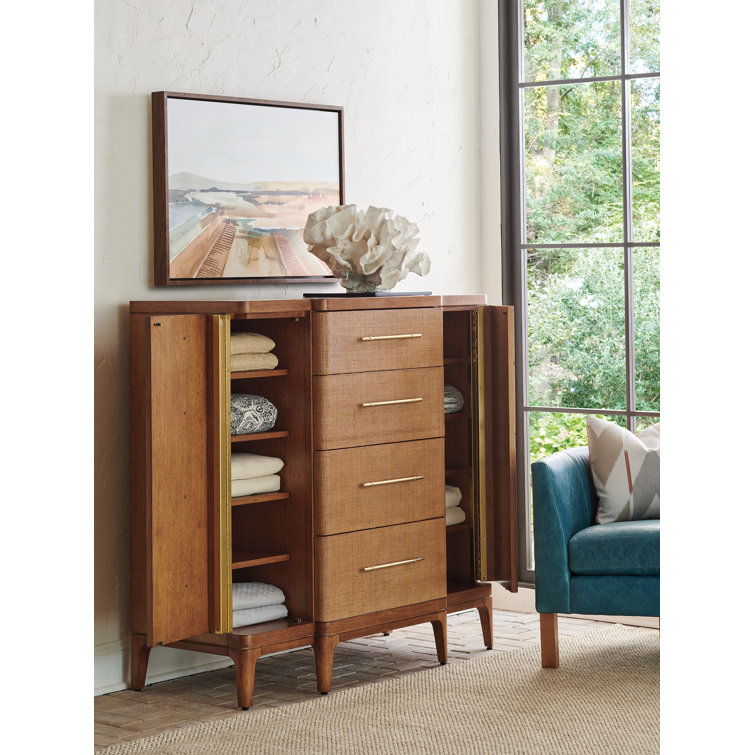 Mid-Century Sierra Tan Hickory Gentleman's Chest with Soft Close Drawers