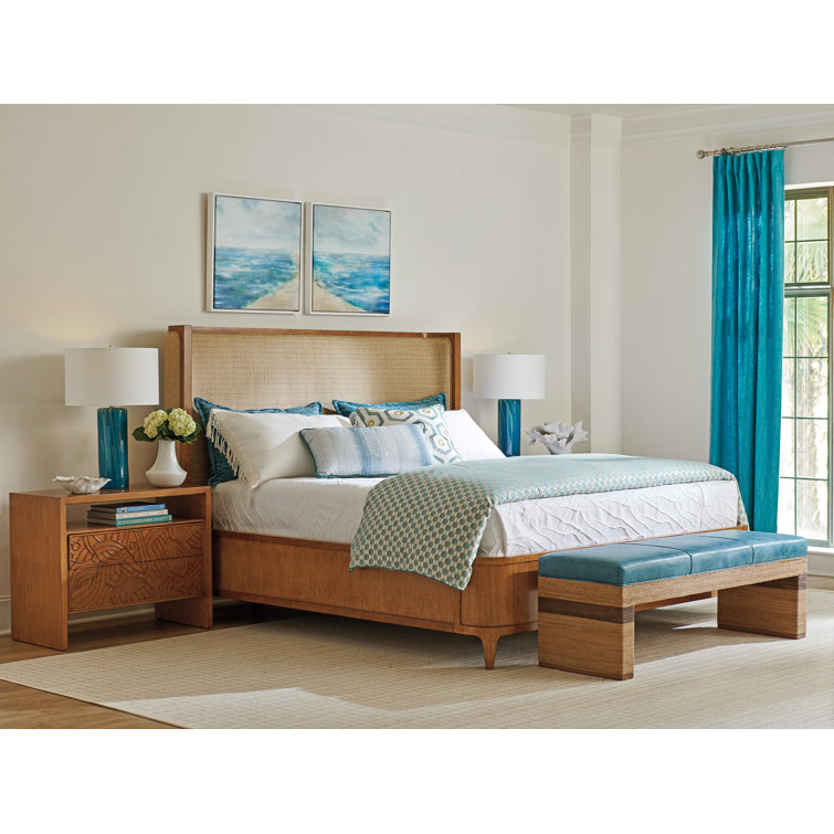 Sierra Tan Sundrenched 2-Drawer Hickory Nightstand with Rattan Accents