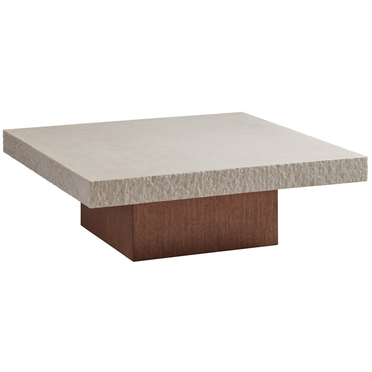 Square Brown and Cream Marble Wood Cocktail Table