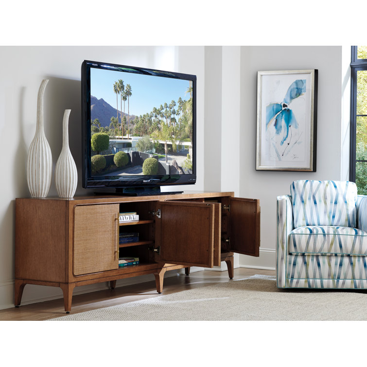 Contemporary Sundrenched Sierra Tan Media Console with Raffia Doors