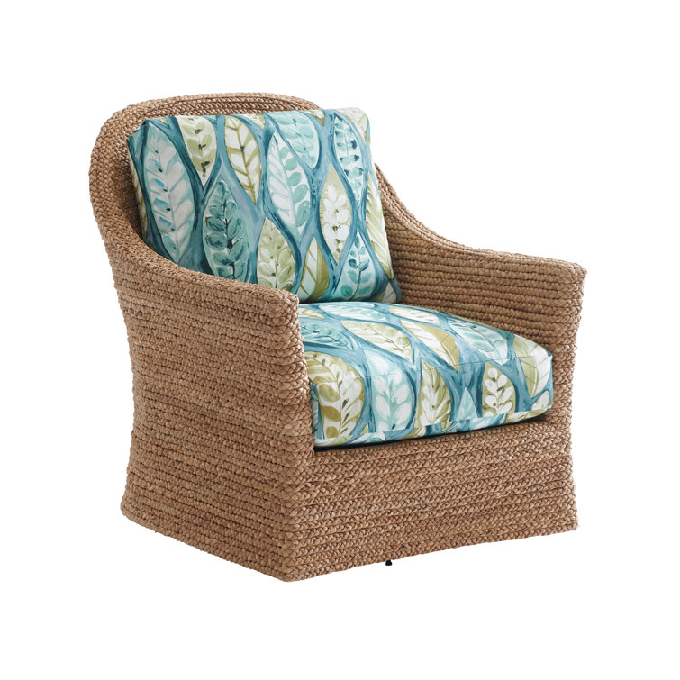 Palm Desert Soren Swivel Club Chair in Blue/Green Cotton