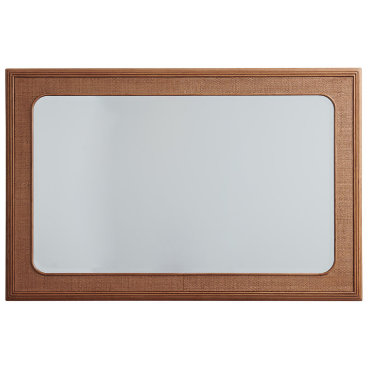 Brown Rectangular Wood Framed Raffia Mirror