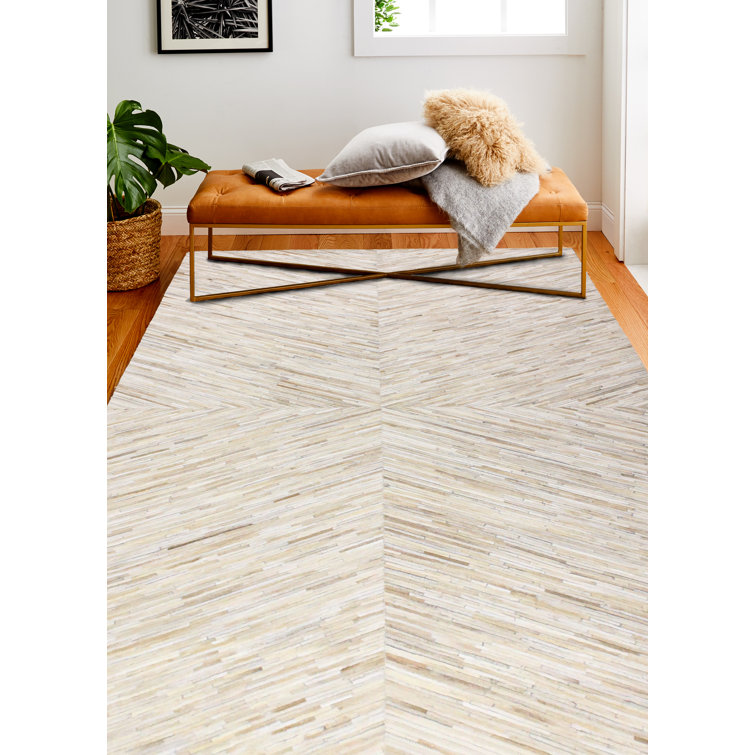 Luxurious Camel Cowhide Geometric Rug 5' x 8'