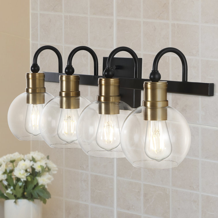Espanola Black Iron 4-Light Vanity with Clear Glass Globes