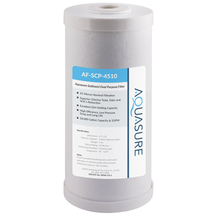 Aquasure 10" White Sediment and Carbon Whole House Filter