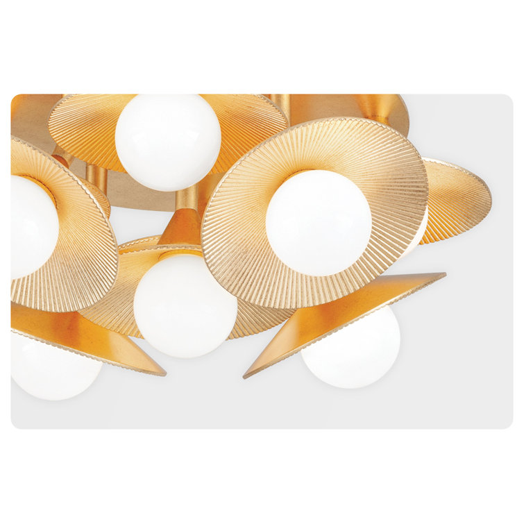 Vintage Gold Leaf Opal Glass 9-Light Semi-Flush Mount