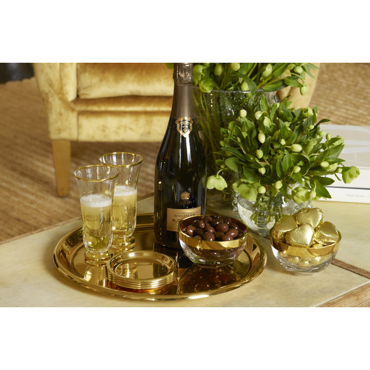 Gold Brass Round 4-Piece Drink Coaster Set