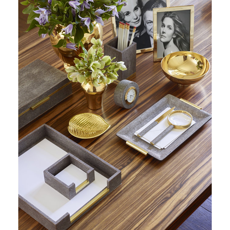 Chocolate Shagreen and Brass Paper Tray