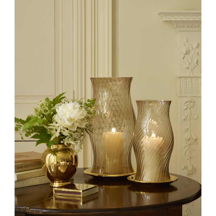 Artisan Taupe Ceramic Tabletop Hurricane with Sandy Shamot Base