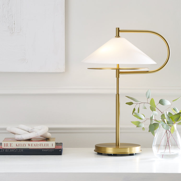 Burnished Brass Table Lamp with Milk White Glass Shade