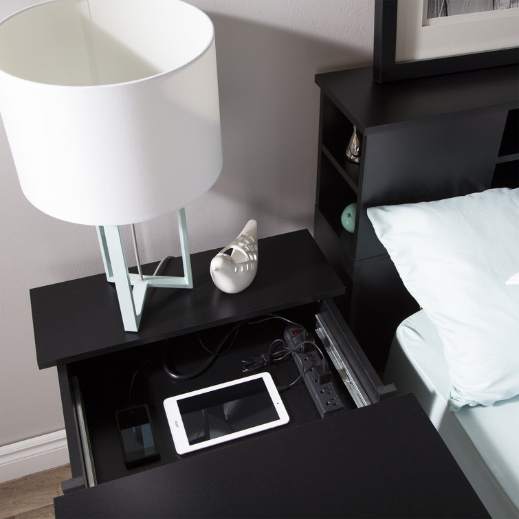 Black 2-Drawer Nightstand with Charging Station