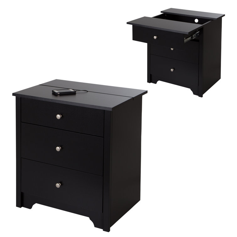 Black 2-Drawer Nightstand with Charging Station