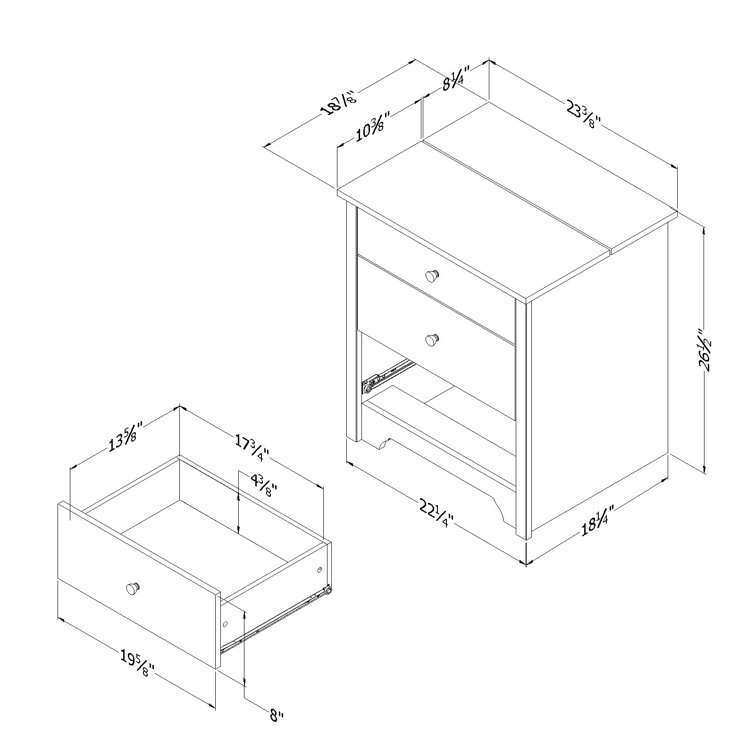 Black 2-Drawer Nightstand with Charging Station