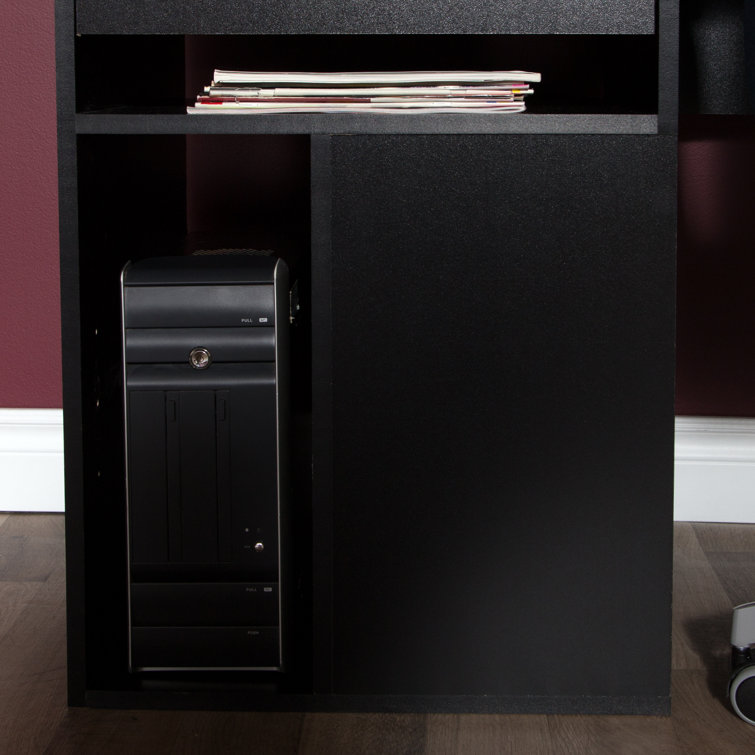 Pure Black Contemporary Home Office Desk with Hutch and USB Ports