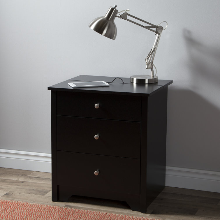 Black 2-Drawer Nightstand with Charging Station