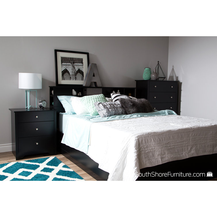 Black 2-Drawer Nightstand with Charging Station