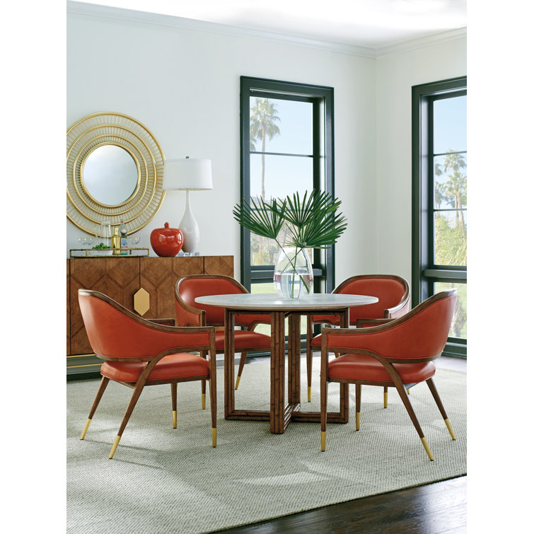 Red Rattan Upholstered Arm Chair with 25.5" Arm Height