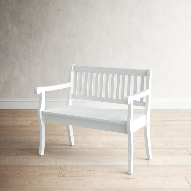 Weathered White Acacia Wood Upholstered Storage Bench