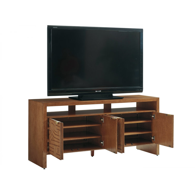 Sierra Tan Sundrenched Hickory Media Console with Pencil Rattan Overlay