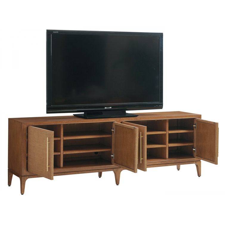 Contemporary Sundrenched Sierra Tan Media Console with Raffia Doors