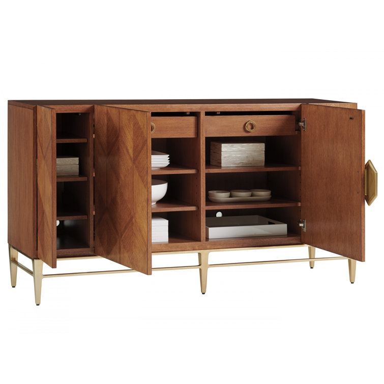 Contemporary Hexagon Golden Pull 71" Brown & Gold Buffet