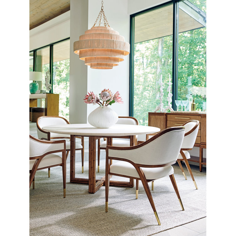 Cream and Brown Upholstered Wood Arm Chair