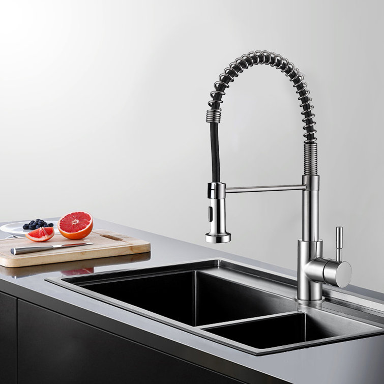 Brushed Nickel Single Handle Pull Down Kitchen Faucet with Spring Neck