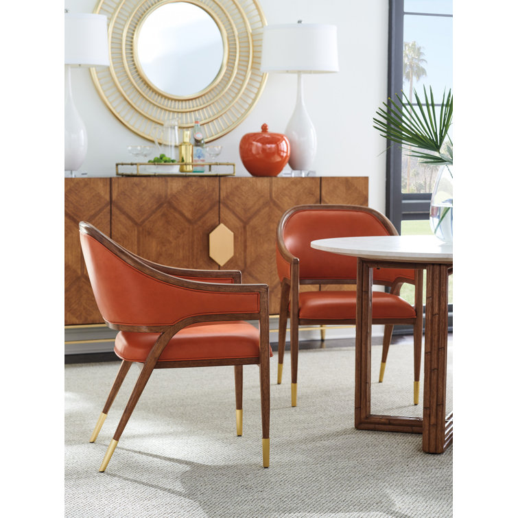 Red Rattan Upholstered Arm Chair with 25.5" Arm Height