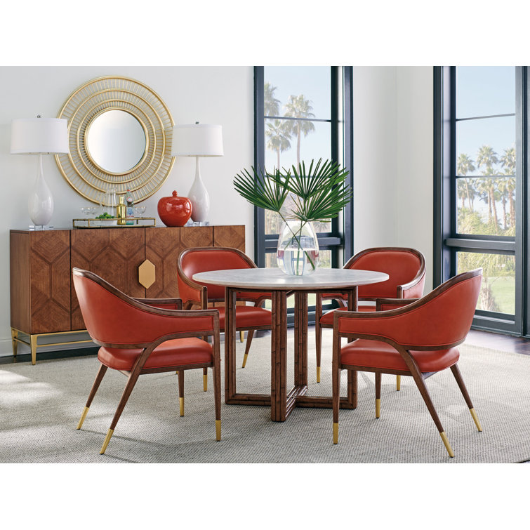 Red Rattan Upholstered Arm Chair with 25.5" Arm Height
