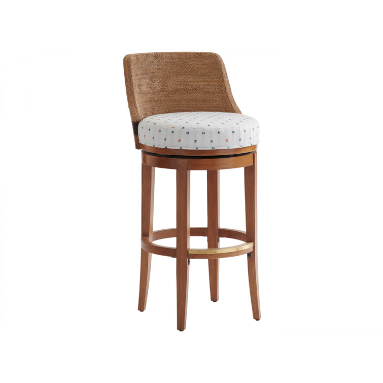 Sierra Tan Hickory & Rope Swivel Bar Stool with White Polka Dots