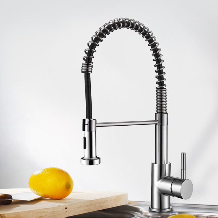 Brushed Nickel Single Handle Pull Down Kitchen Faucet with Spring Neck