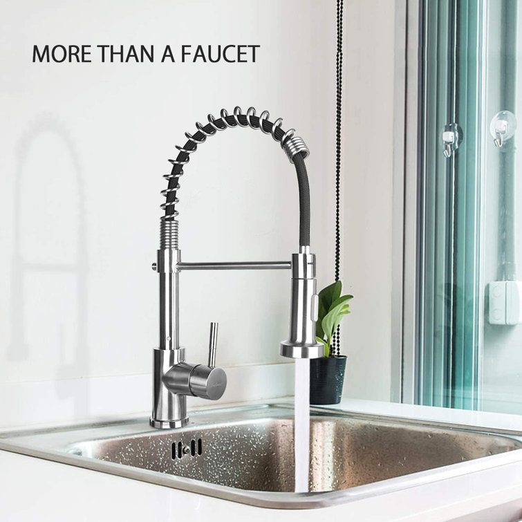 Brushed Nickel Single Handle Pull Down Kitchen Faucet with Spring Neck