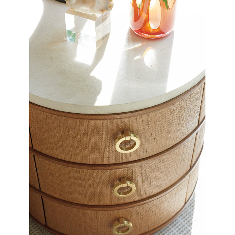 Contemporary Brown & White Marble-Top Round Storage Table