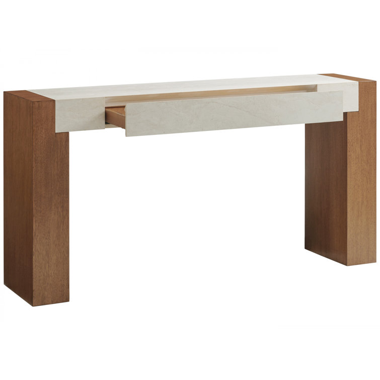 Sierra Tan Wood and Marble Console Table with Storage
