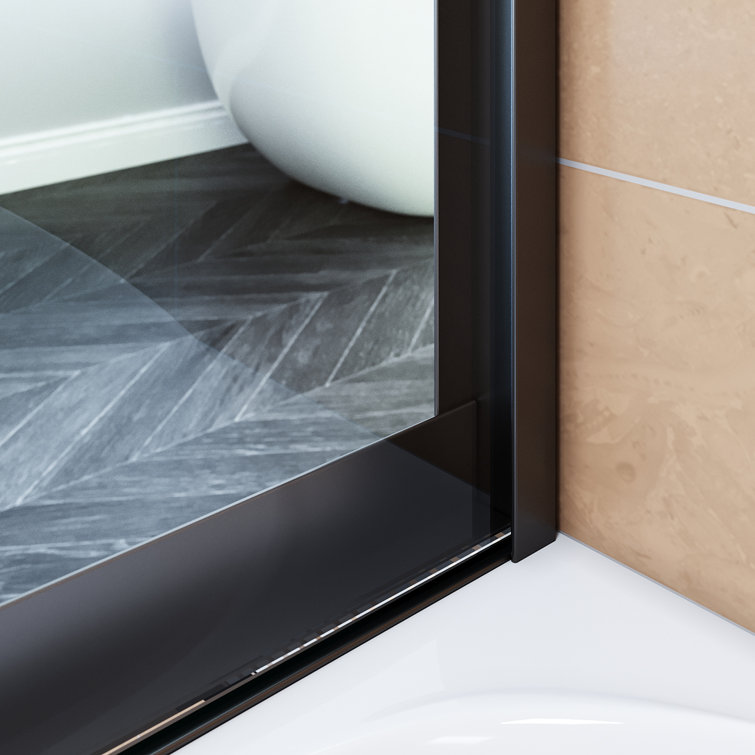 Elegant Black Matte Sliding Bathtub Shower Door with Tempered Glass